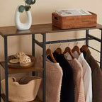 Portant à Vêtements Ouvert avec Étagères et Tringle, Marron/Chêne/Blanc, Simple