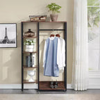 Portant à Vêtements Ouvert avec Étagères et Tringle, Marron/Chêne/Blanc, Simple