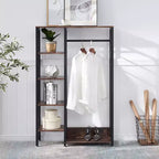 Portant à Vêtements Ouvert avec Étagères et Tringle, Marron/Chêne/Blanc, Simple