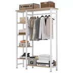 Portant à Vêtements Ouvert avec Étagères et Tringle, Marron/Chêne/Blanc, Simple