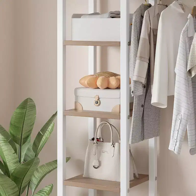 Portant à Vêtements Ouvert avec Étagères et Tringle, Marron/Chêne/Blanc, Simple