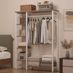 Portant à Vêtements Ouvert avec Étagères et Tringle, Marron/Chêne/Blanc, Simple