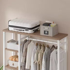Portant à Vêtements Ouvert avec Étagères et Tringle, Marron/Chêne/Blanc, Simple
