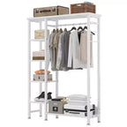 Portant à Vêtements Ouvert avec Étagères et Tringle, Marron/Chêne/Blanc, Simple