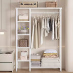 Portant à Vêtements Ouvert avec Étagères et Tringle, Marron/Chêne/Blanc, Simple