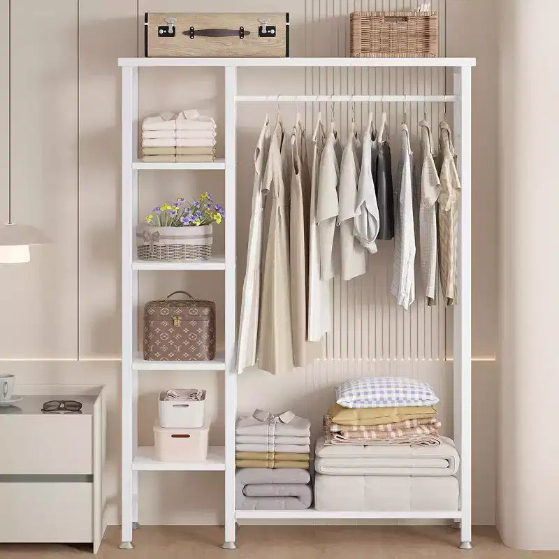 Portant à Vêtements Ouvert avec Étagères et Tringle, Marron/Chêne/Blanc, Simple