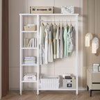 Portant à Vêtements Ouvert avec Étagères et Tringle, Marron/Chêne/Blanc, Simple