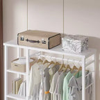 Portant à Vêtements Ouvert avec Étagères et Tringle, Marron/Chêne/Blanc, Simple