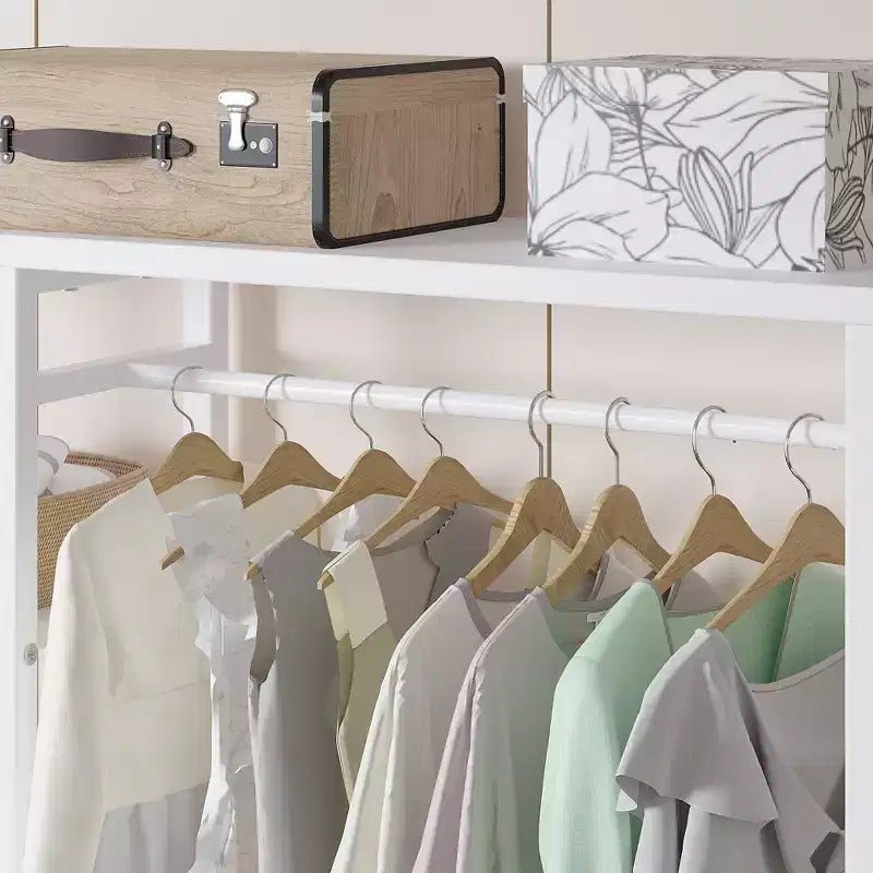 Portant à Vêtements Ouvert avec Étagères et Tringle, Marron/Chêne/Blanc, Simple