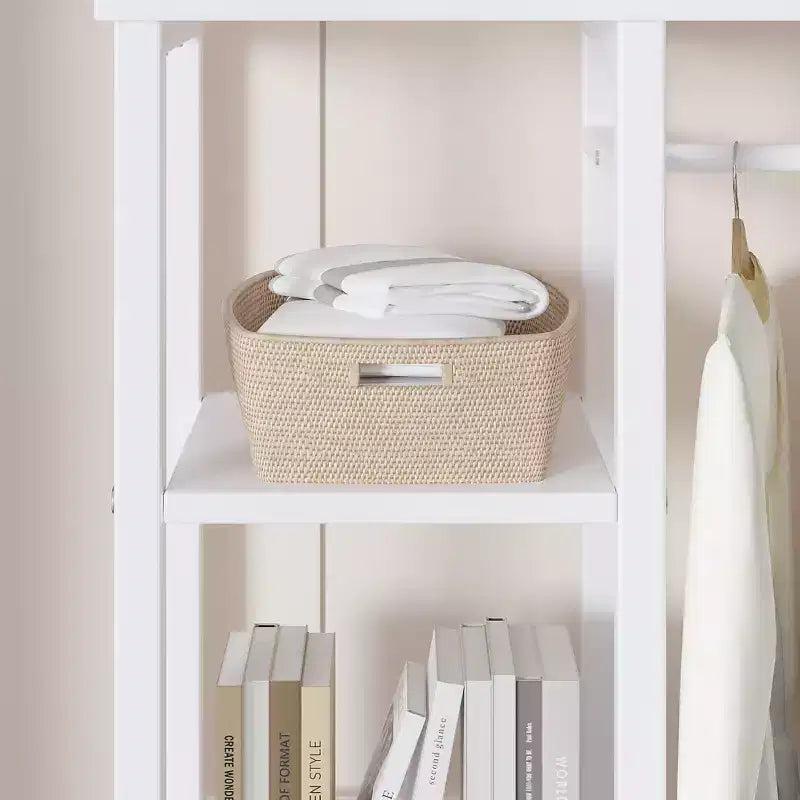 Portant à Vêtements Ouvert avec Étagères et Tringle, Marron/Chêne/Blanc, Simple