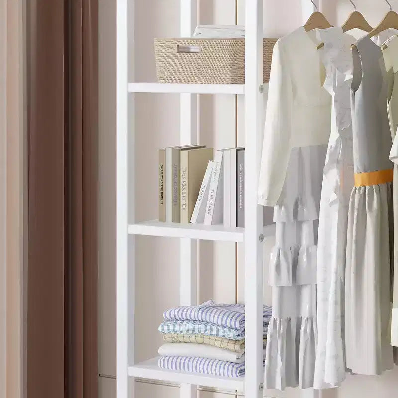 Portant à Vêtements Ouvert avec Étagères et Tringle, Marron/Chêne/Blanc, Simple