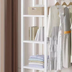 Portant à Vêtements Ouvert avec Étagères et Tringle, Marron/Chêne/Blanc, Simple