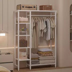 Portant à Vêtements Ouvert avec Étagères et Tringle, Marron/Chêne/Blanc, Simple