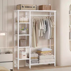 Portant à Vêtements Ouvert avec Étagères et Tringle, Marron/Chêne/Blanc, Simple