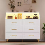 Commode moderne à 6 tiroirs Noir/Rose/Blanc avec lumières LED, pour 1