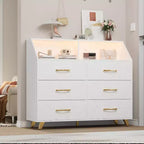 Commode moderne à 6 tiroirs Noir/Rose/Blanc avec lumières LED, pour 1