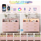Commode moderne à 6 tiroirs Noir/Rose/Blanc avec lumières LED, pour 1