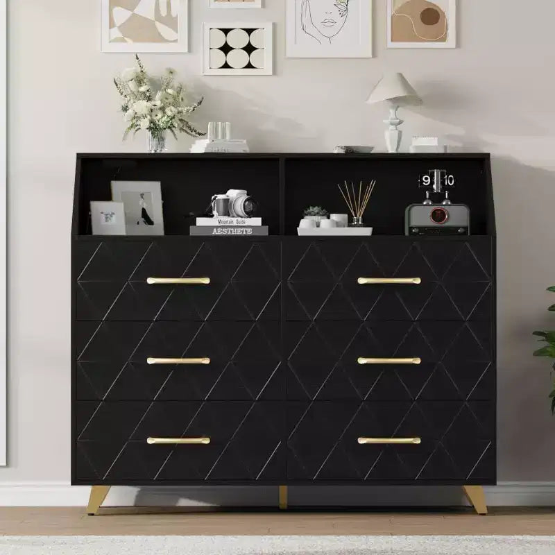 Zstar Modern 6 Drawer Dresser with LED Lights for Closet, TV Stand, Living Room, Entryway