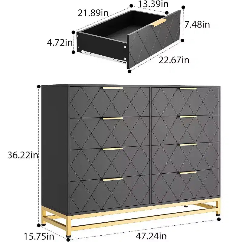 Commode 8 tiroirs noire/blanche, assemblage par 1 personne