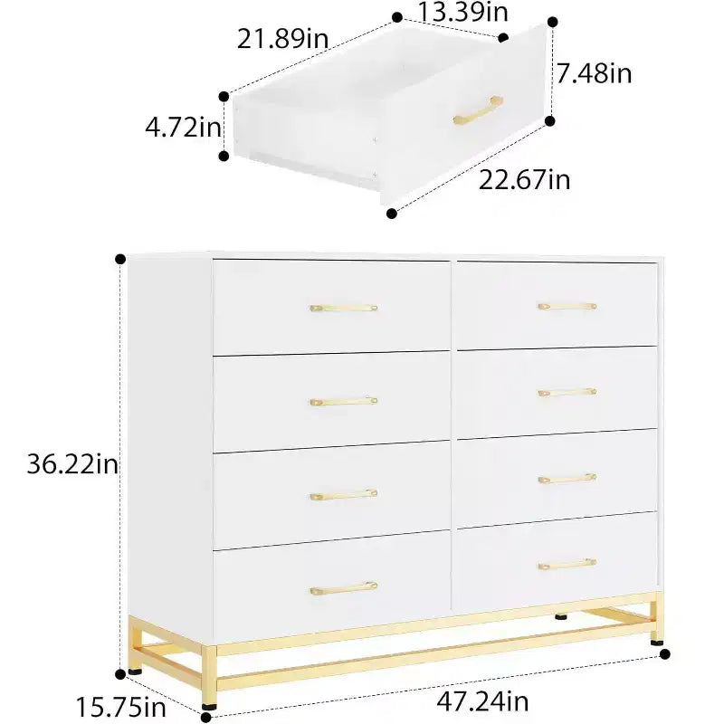 Commode 8 tiroirs noire/blanche, assemblage par 1 personne