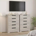 Commode en bois grise à 5 tiroirs avec poignées intégrées