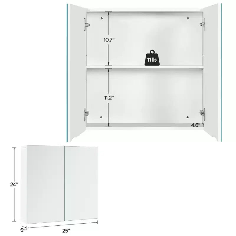 Armoire de toilette murale – Blanche, 2 portes sans cadre