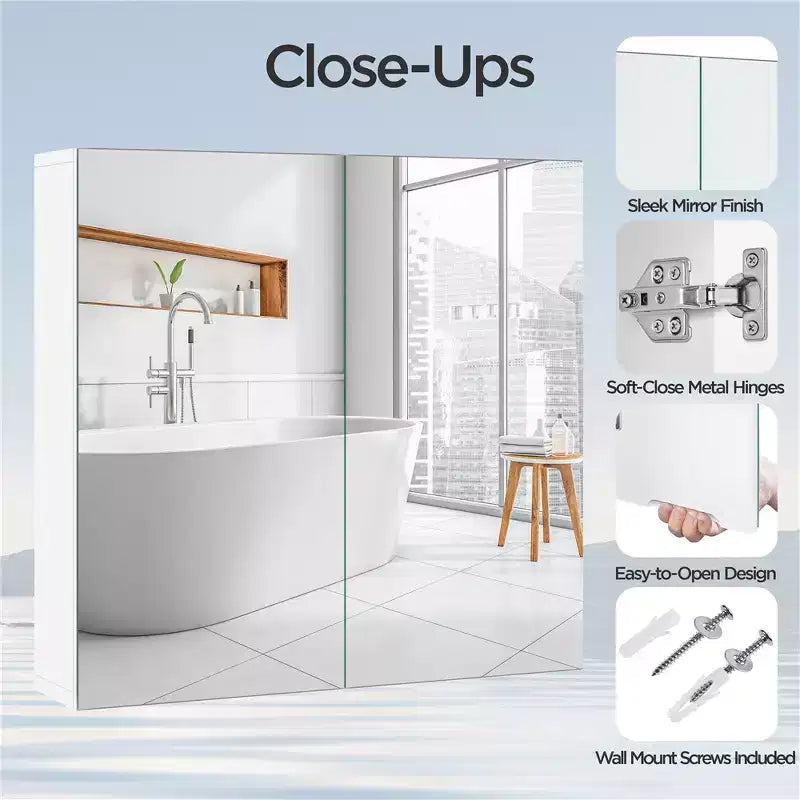Armoire de toilette murale – Blanche, 2 portes sans cadre
