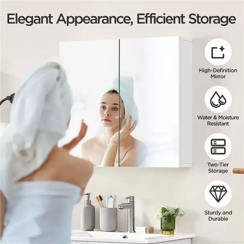 Armoire de toilette murale – Blanche, 2 portes sans cadre