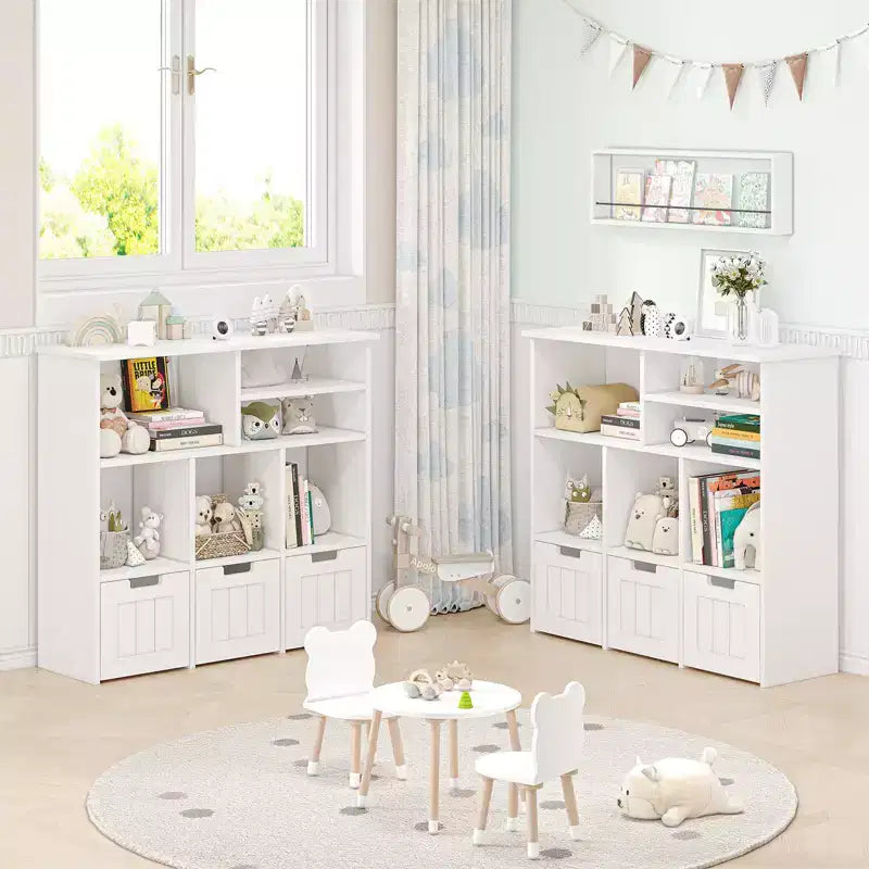 Meuble de rangement pour jouets d'enfants avec 3 tiroirs et 6 compartiments