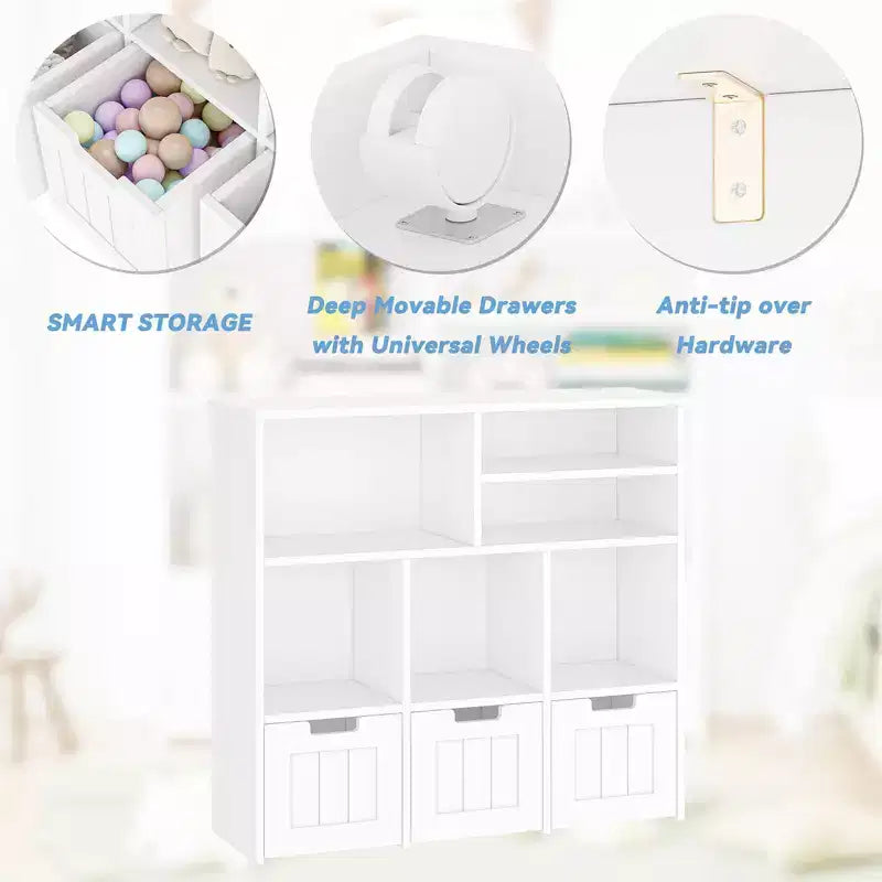 Meuble de rangement pour jouets d'enfants avec 3 tiroirs et 6 compartiments