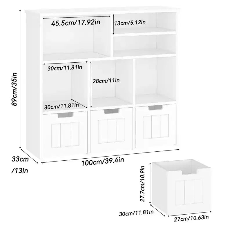 Meuble de rangement pour jouets d'enfants avec 3 tiroirs et 6 compartiments