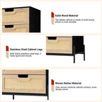 Commode en rotin – Noir+Chêne / Chêne, 5 ou 6 tiroirs
