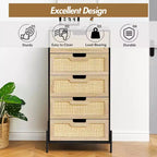 Commode en rotin – Noir+Chêne / Chêne, 5 ou 6 tiroirs