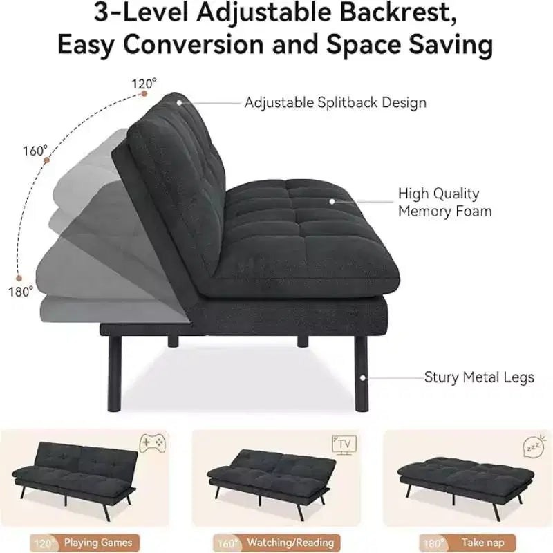Canapé-lit futon convertible – 3 positions, 2 places