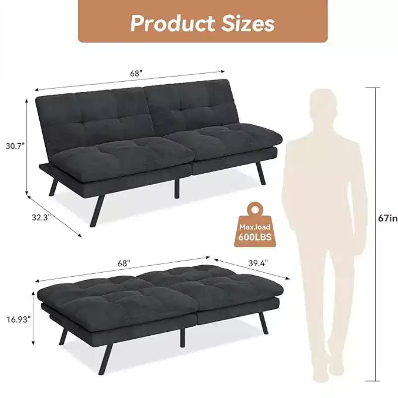 Canapé-lit futon convertible – 3 positions, 2 places