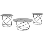 Ensemble de 3 tables basses et d'appoint rondes en verre – Chrome