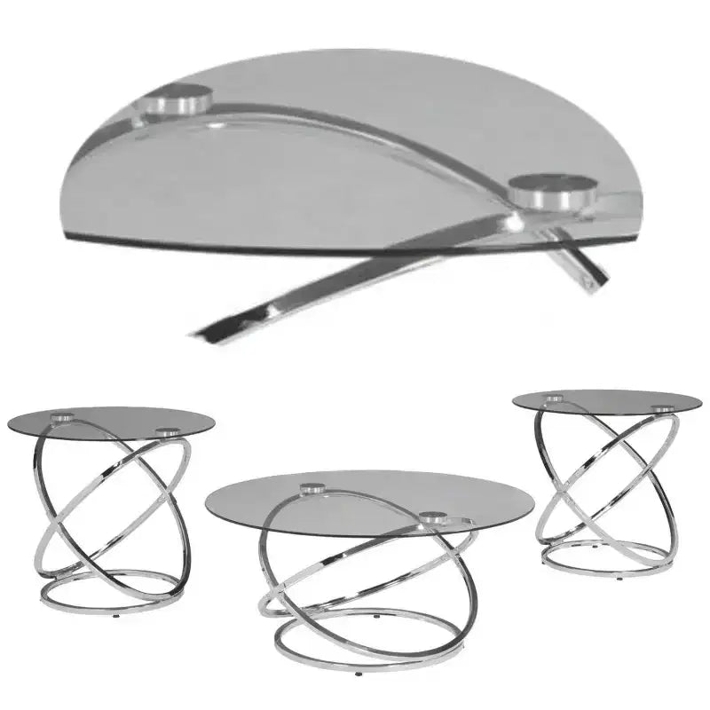 Ensemble de 3 tables basses et d'appoint rondes en verre – Chrome