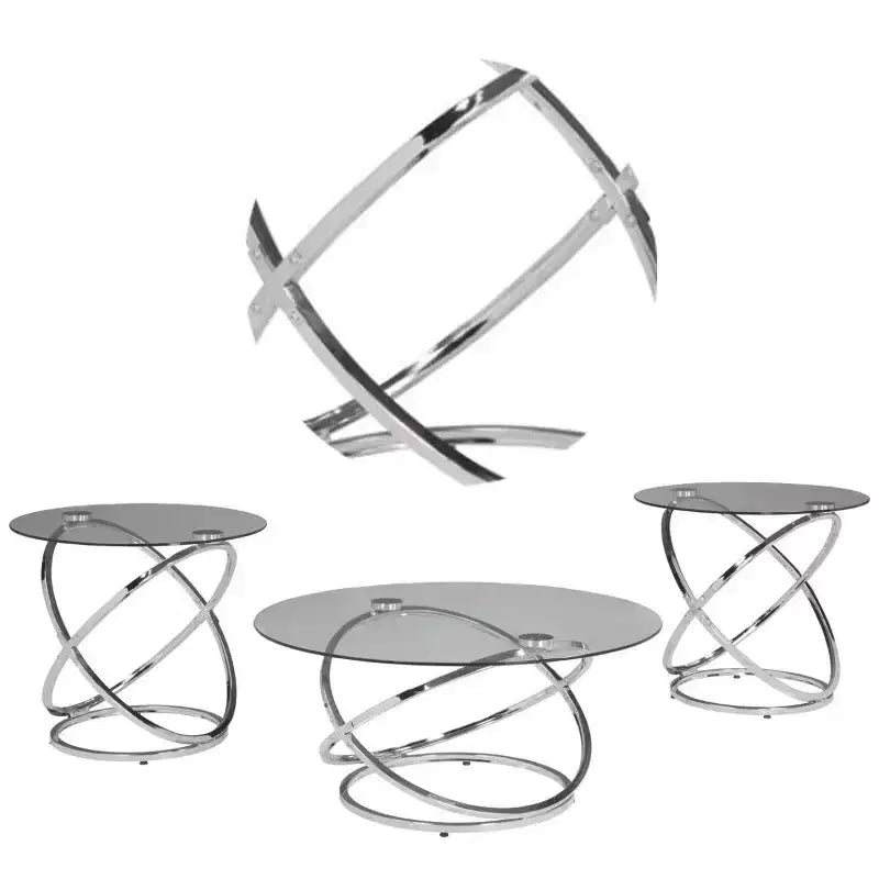 Ensemble de 3 tables basses et d'appoint rondes en verre – Chrome