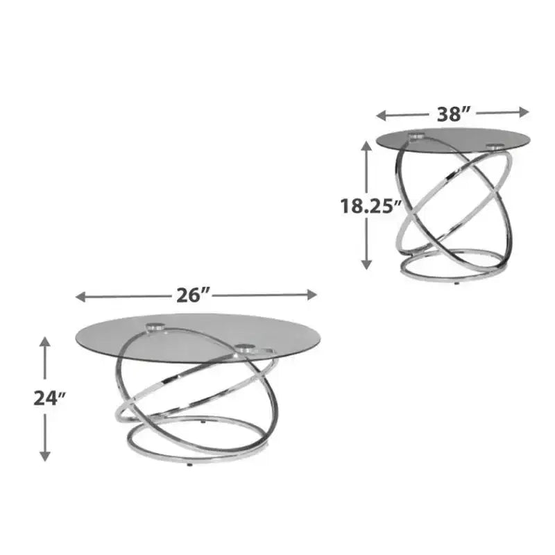 Ensemble de 3 tables basses et d'appoint rondes en verre – Chrome