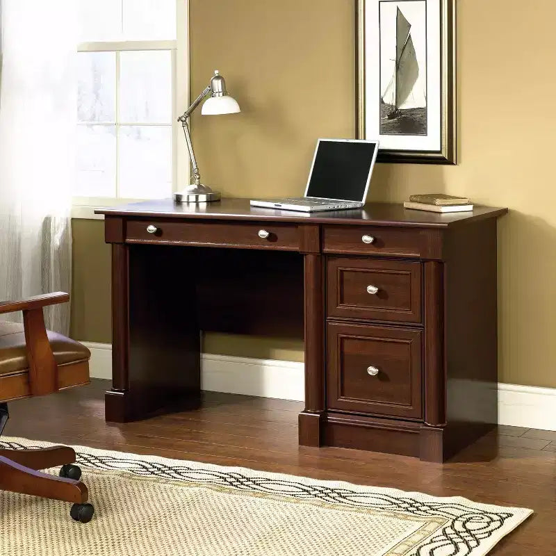 Bureau d'ordinateur exécutif traditionnel en cerisier avec tiroirs, 1 personne
