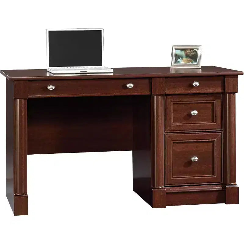 Bureau d'ordinateur exécutif traditionnel en cerisier avec tiroirs, 1 personne