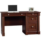 Bureau d'ordinateur exécutif traditionnel en cerisier avec tiroirs, 1 personne