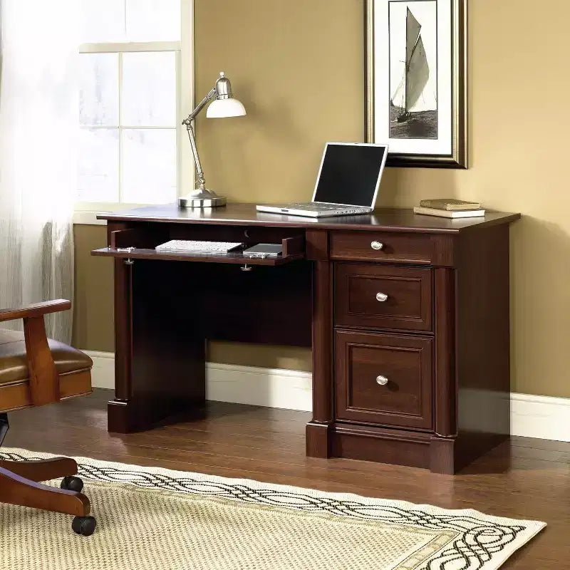 Bureau d'ordinateur exécutif traditionnel en cerisier avec tiroirs, 1 personne