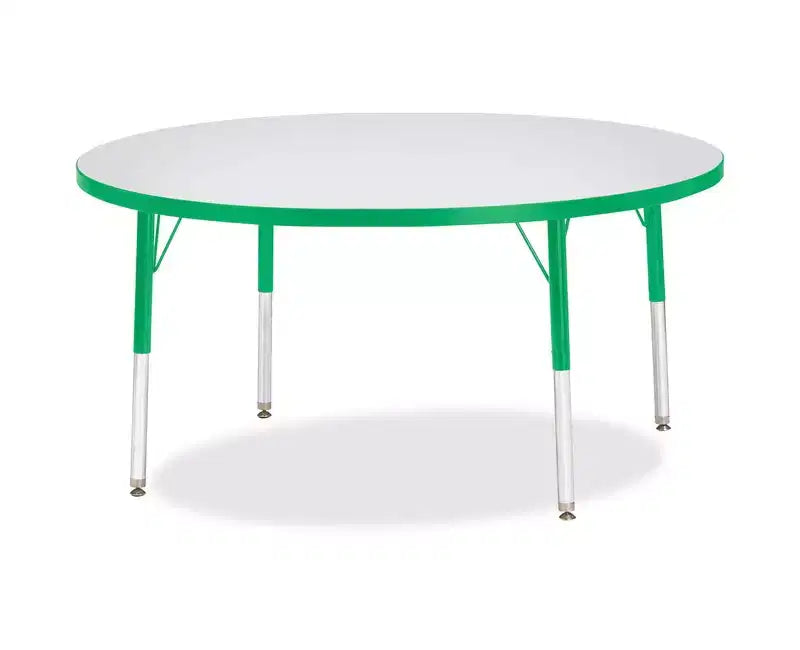 Table de classe ronde en stratifié – Verte, Hauteur réglable, 4 places
