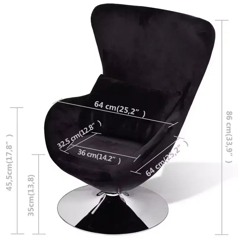 Fauteuil Œuf Pivotant à 360° – Noir, 1 place