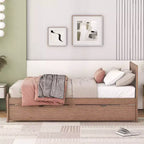 Lit plateforme double avec lit gigogne – Gris / Noyer / Blanc délavé, 2 couchages