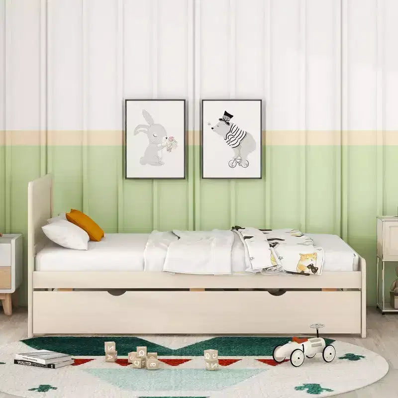 Lit plateforme double avec lit gigogne – Gris / Noyer / Blanc délavé, 2 couchages