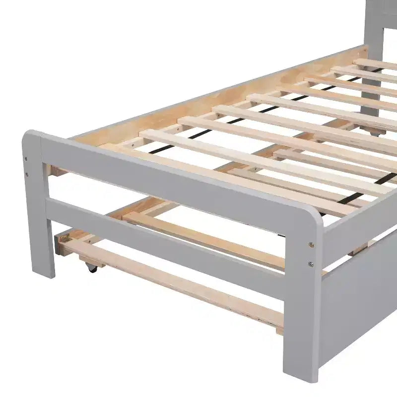 Lit plateforme double avec lit gigogne – Gris / Noyer / Blanc délavé, 2 couchages