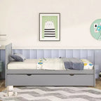 Lit plateforme double avec lit gigogne – Gris / Noyer / Blanc délavé, 2 couchages