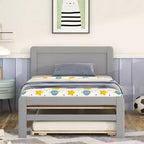 Lit plateforme double avec lit gigogne – Gris / Noyer / Blanc délavé, 2 couchages